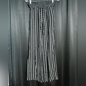 Navy and White Striped Wide-Leg Pants